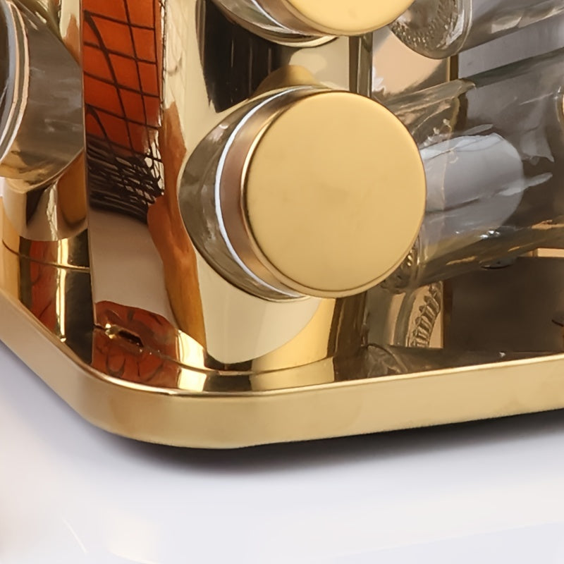 Stainless Steel Spice Rack with Pull-Out Shelf, Featuring 360° Rotation - Comes with Seasoning Jars, Ideal for Kitchen and Dining Room Use