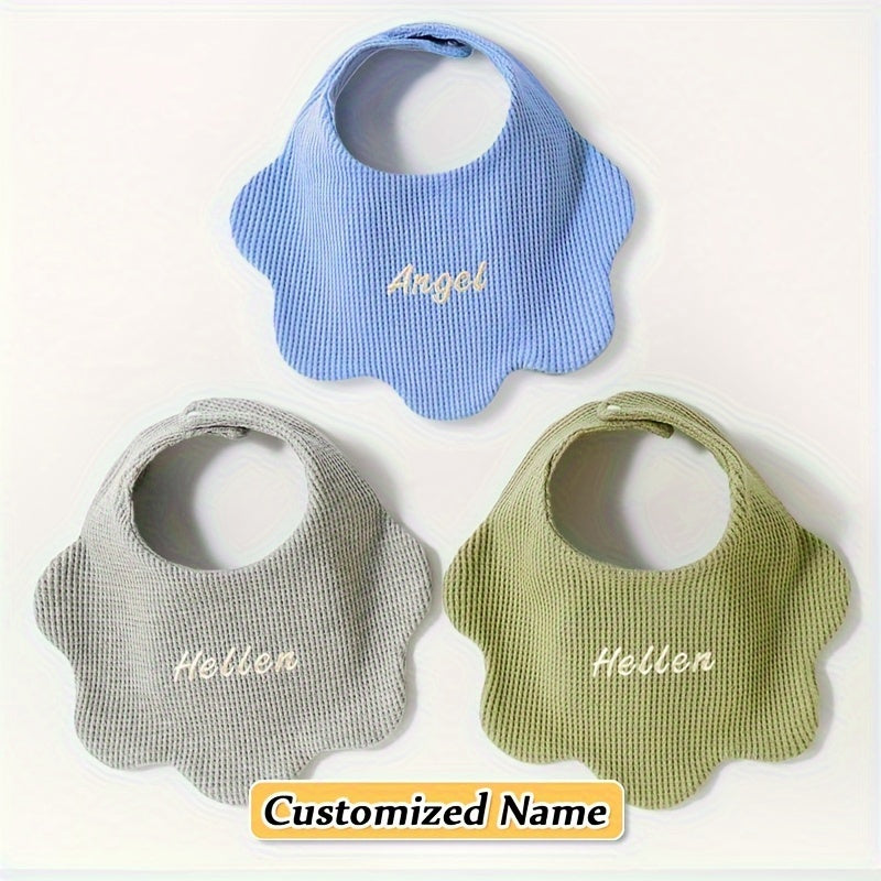 3 Packs of Pure Cotton Baby Bibs with Customized Name, Soft and Breathable, Highly Absorbent, Adjustable Snaps, Ideal Birth or Holiday Gift