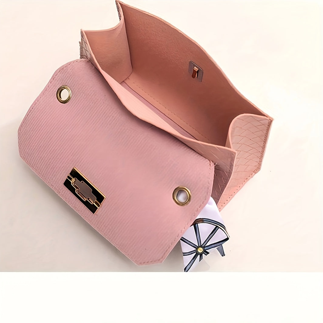 Mini crossbody bag with scarf chain strap - lightweight and detachable - available in various colors and patterns.