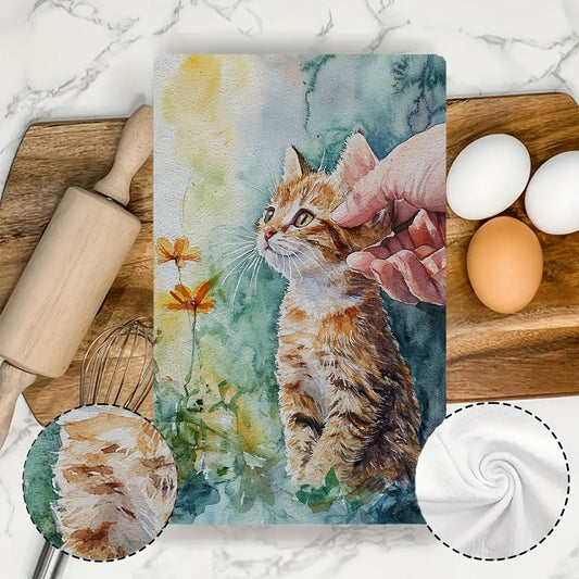 Set of 2 Kitchen Towels, Super Soft with the Delightful Scent of a Kitten Welcoming a New Friend, Highly Absorbent Dish Hand Towels for Festive Decor, Easy to Clean in the Washing Machine, Size: 16x24 Inches - Item Number: 2KYSYS1218456