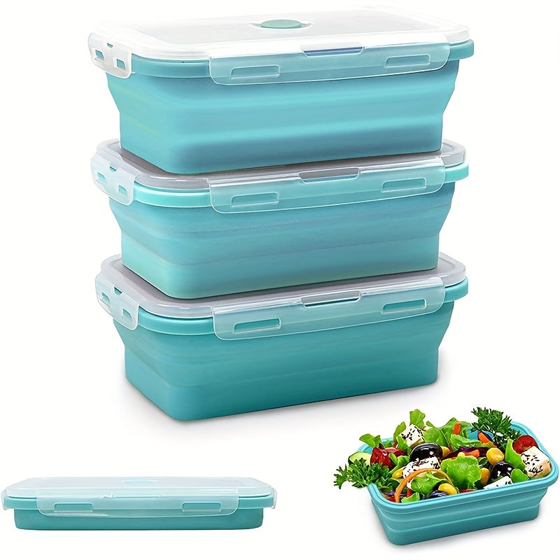 Foldable Food Storage Box Set - Includes 3 Containers with Lids, Made of Silicone Material, BPA Free, Perfect for Microwaves, Dishwashers, and Freezers, Essential Home Kitchen Supplies