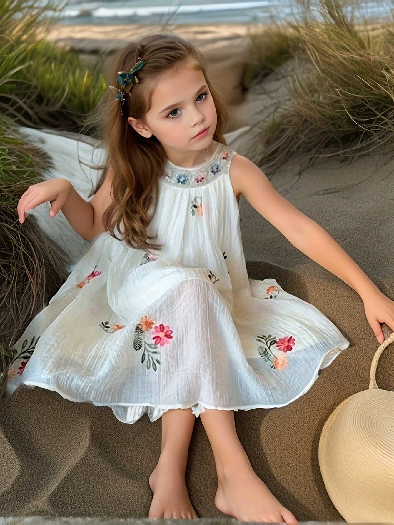 Summer floral sleeveless dress for girls, perfect for parties and everyday wear.