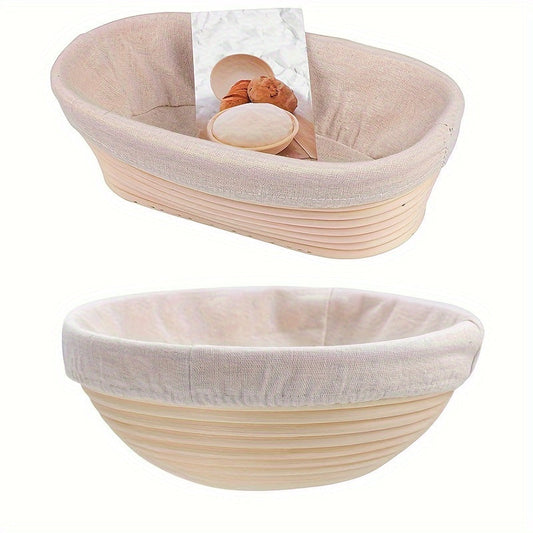 Set of 1 Bohemian Style Round and Oval Baking Baskets - Made from Food-Safe Wood, Great for Artisan Breads and Pizza, Features Cozy Interior Lining, Perfect Addition to Any Kitchen