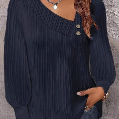 Long sleeve solid color blouse for plus size women