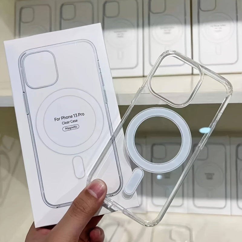 Magnetic original clear case for iPhone with wireless charging capability.