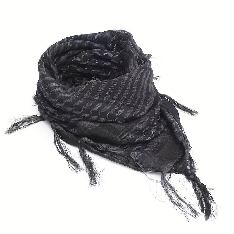 Fashionable Bohemian-inspired Y2K Plaid Scarf with Tassels, Multipurpose Bandana Shawl for Fall and Winter Photoshoots