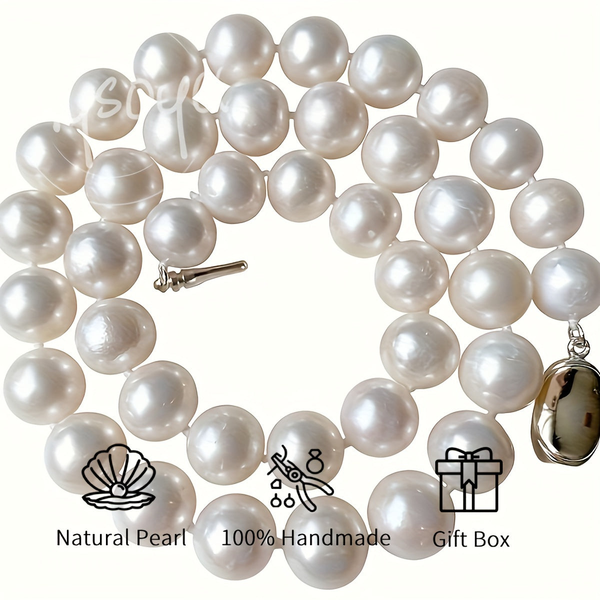 Handcrafted Natural Freshwater Pearl Necklace, Featuring 11-13mm Pearls in a Large Size. Comes with a Gift Box, Perfect for Him or Her. Ideal for Daily Wear, Parties, Birthdays, Anniversaries, and Valentine's Day.