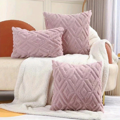 Plush quilted embroidered throw pillow covers for various room and car decor.