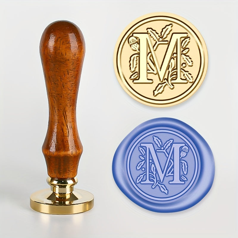 1 set of a 26-letter series Wax Seal Stamp with a Retro Wood Handle and Brass Head for various uses such as Thanksgiving Cards, Envelopes, Gift Wrapping, and Wedding Invitations featuring a