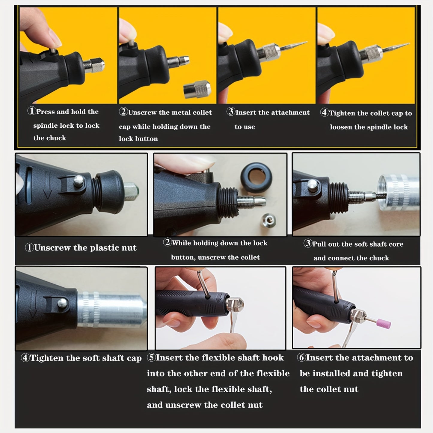 Rotary tool kit with 5 speed adjustments and 218 accessories for various projects.