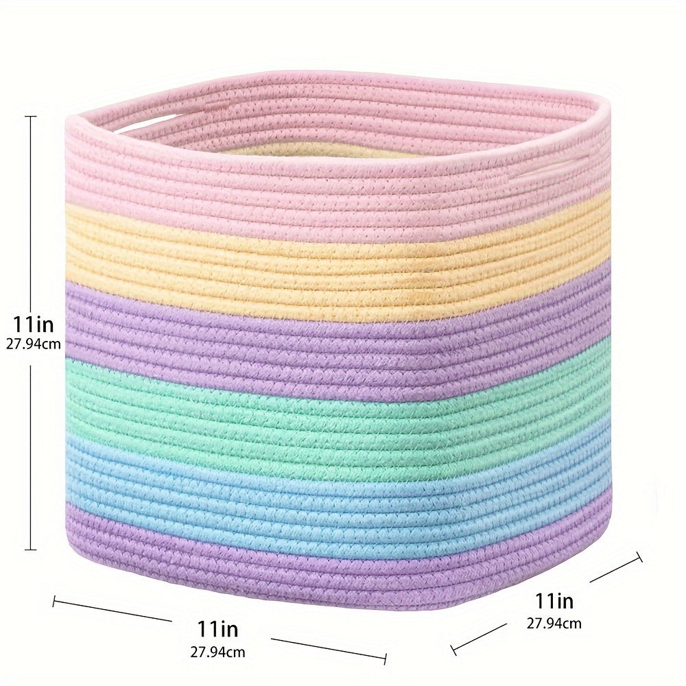 Set of 3 Rainbow Woven Storage Cubes, 27.94x27.94 cm - Stylish Square Bins for Organizing Closets, Classrooms, and Bathroom Shelves