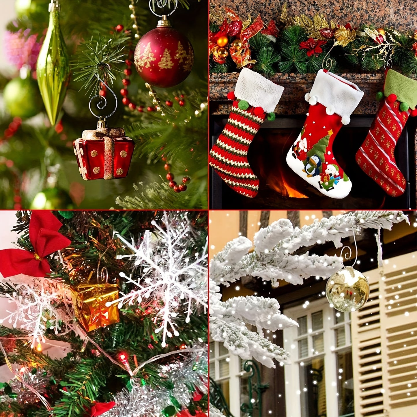 Assorted Christmas ornament hooks for decorating trees and rooms during the holiday season.