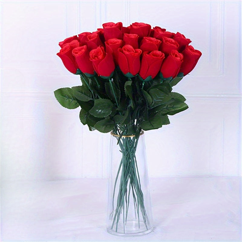 Realistic artificial velvet rose bouquet - perfect for home, outdoor, living room, weddings, and Valentine's Day. No need for electricity or batteries. Vase not included.