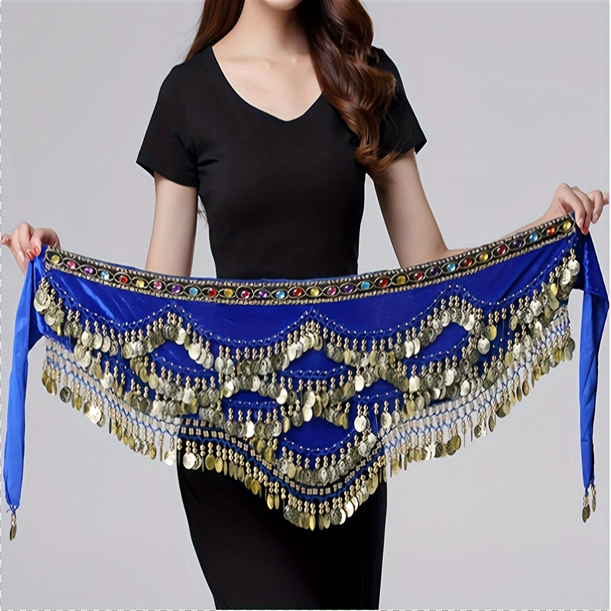 1 piece belly dance hip towel with sequin decoration for dance performances.