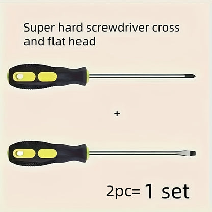 Two-piece screwdriver set with metal construction, ergonomic grip, anti-electricity feature, and precision Phillips & Torx heads for home repairs.