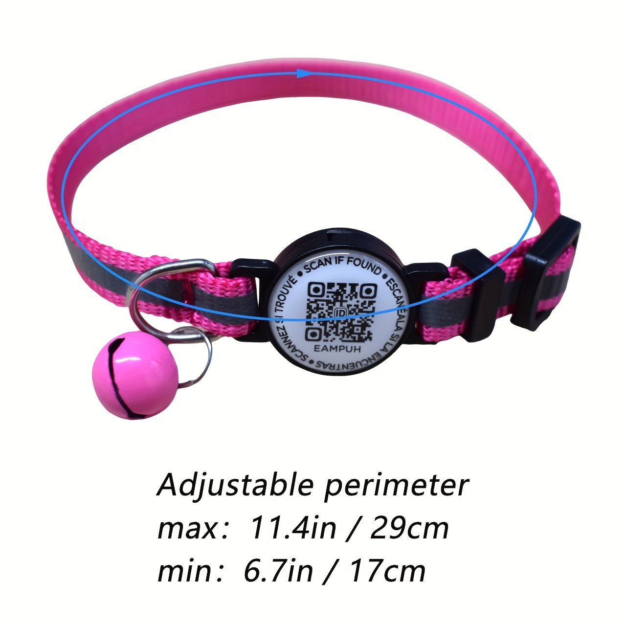 Reflective QR Code Pet Collar for Cats & Small Dogs - High Visibility at Night, Anti-Lost Feature, Striped Polyester