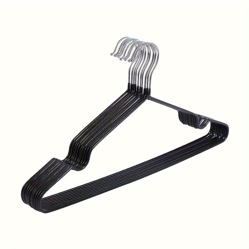 Set of 10 Seamless Metal Hangers with Grooved Design, Non-Slip Wardrobe Clothes Organizer for Home and Kitchen Storage