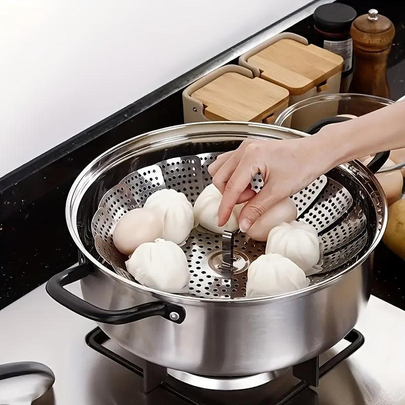 Stainless Steel Steamer Basket Set - Conveniently Foldable, Telescopic Steaming Rack for Healthy Cooking. Durable Kitchen Steamer for All Meals - Perfect Gift for Food Enthusiasts and Health-Conscious Individuals.