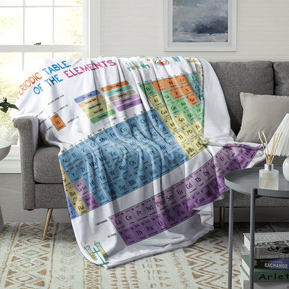 Stay warm and cozy with the RosieLily Periodic Table Print Flannel Throw Blanket. This soft and plush blanket is perfect for using on your couch, bed, or in the office. It is hypoallergenic and suitable for all seasons, making it a great gift for