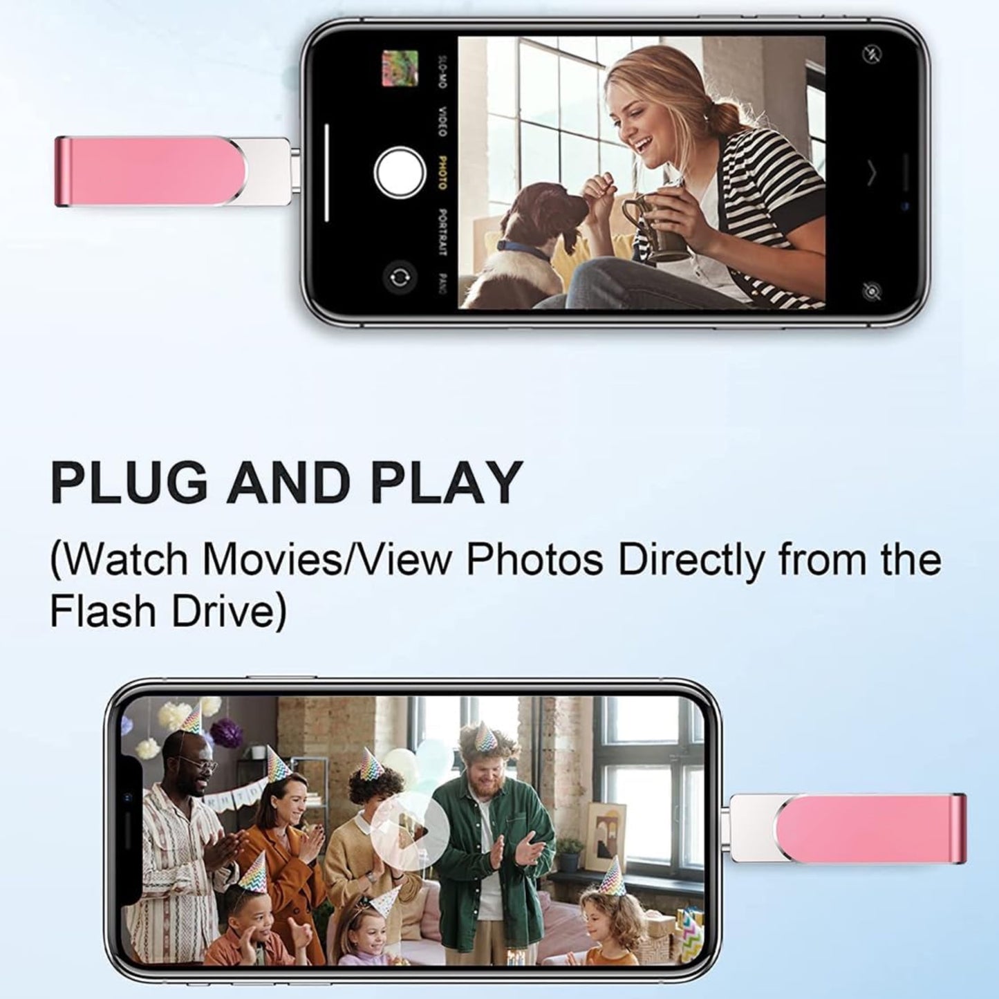 iPhone Photo Stick with MFi certification, available in 256GB, 128GB, and 64GB options - suitable for storing photos, videos, and contacts. Compatible with iPhone, iPad, and other devices.