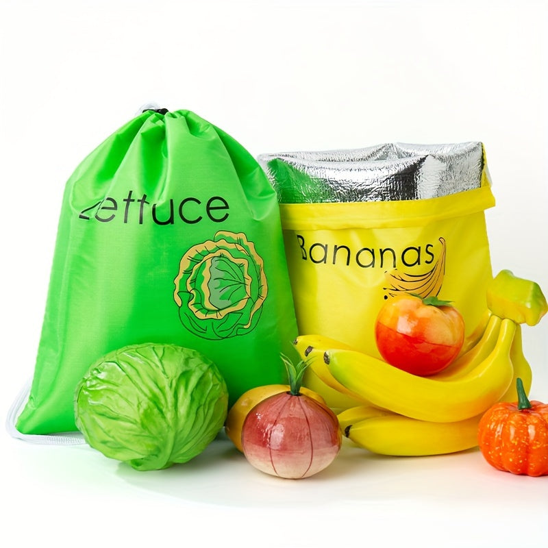 1 or 2 pieces of Yellow Banana Storage Bag and Green Vegetable Fresh-keeping Bag. These bags prevent ripening and keep fruits and vegetables fresh. They are lightweight, convenient, washable, and durable, making them essential kitchen supplies.