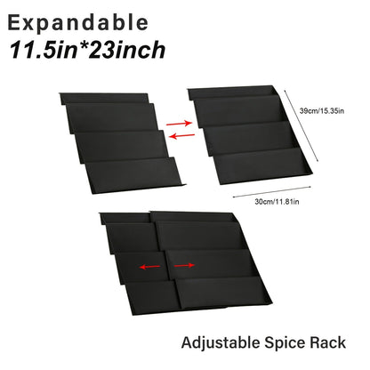 The TheaPro Adjustable Plastic Spice Drawer Organizer comes in a convenient 2-pack, with an expandable 4-tier design that fits neatly in kitchen cabinet drawers or countertops. This seasoning rack tray insert requires no assembly, making it easy to start