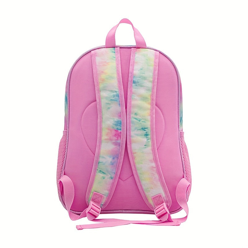 16-inch three-piece set of girls' student bags including a double-shoulder student bag, lunch bag, and pen bag. Fashionable and versatile for travel, school, or camping. One-size-fits-all in pink.