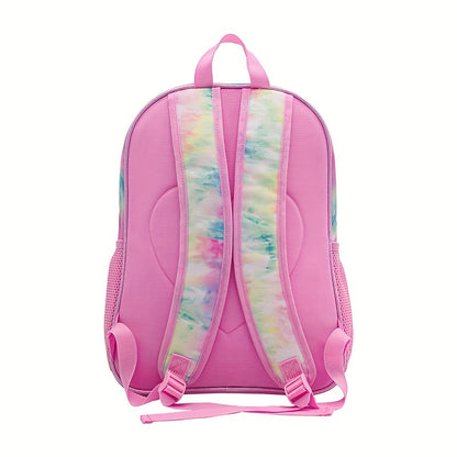 16-inch three-piece set of girls' student bags including a double-shoulder student bag, lunch bag, and pen bag. Fashionable and versatile for travel, school, or camping. One-size-fits-all in pink.