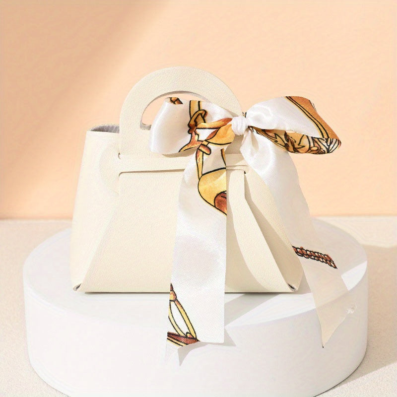 5 European-style faux leather wedding candy boxes, ideal for party favors and packaging.