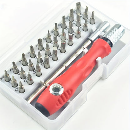 32-in-1 manual screwdriver and pliers set for electronic repair.