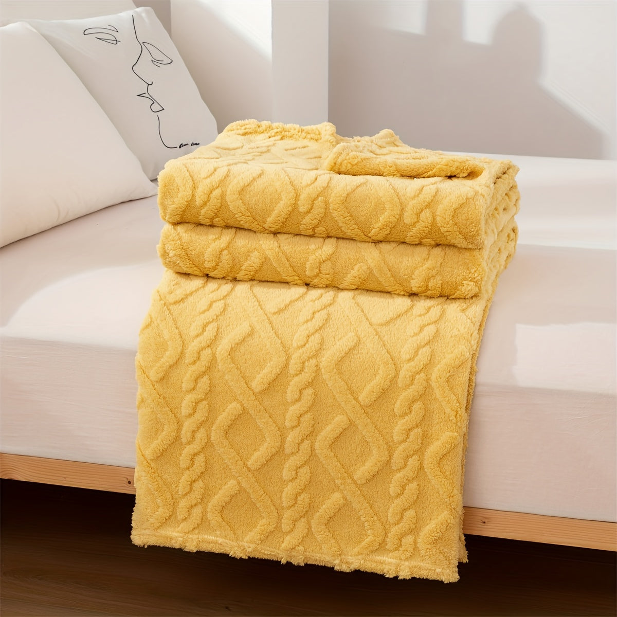 A cozy and versatile blanket with a sweater-like embossed design, perfect for New Year's, Chinese New Year, Valentine's Day, Mother's Day, and back-to-school occasions.