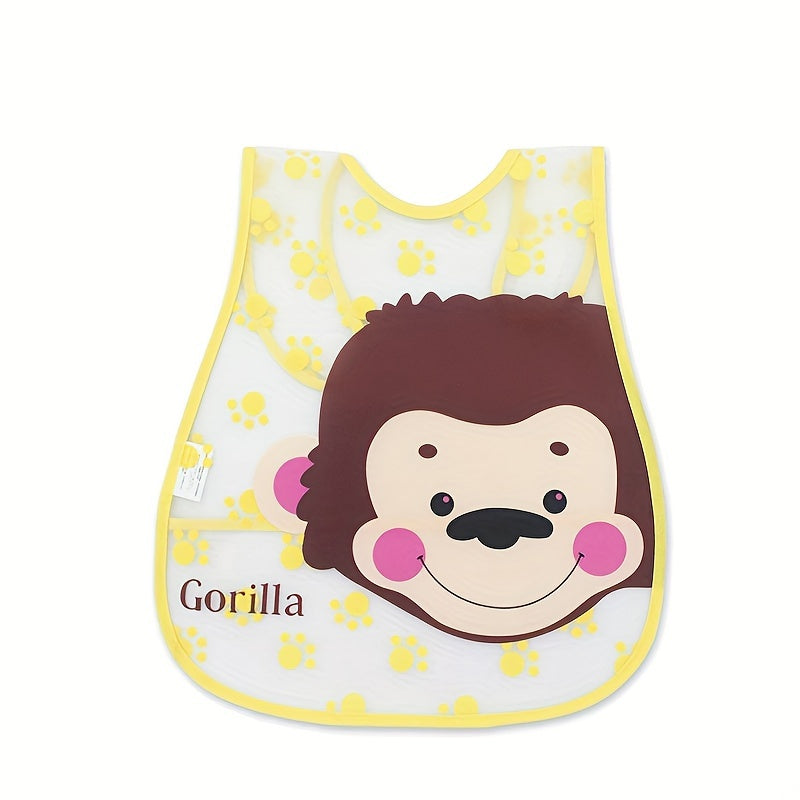 Waterproof bib for boys and girls with snap closure, dirt-resistant pockets, cute strawberry and car prints, made of comfortable EVA material. Suitable for universal feeding, featuring