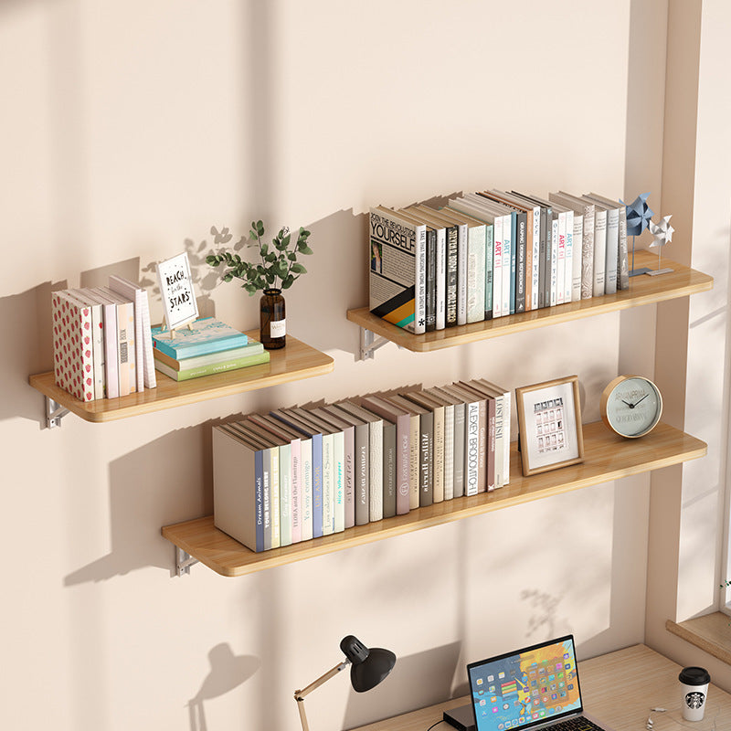 White wooden wall-mounted folding desk with adjustable computer monitor and laptop stand made of cork material, perfect for home and office organization in kitchens and dorms.