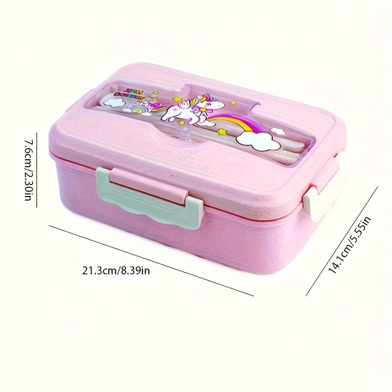 Leak-Proof Insulated Lunch Box with Dividers - Featuring a Cute Cartoon Design, Microwave Safe, Perfect for Students' Back-to-School, Picnics, and Food Storage - Made of Durable Plastic, Easy to Hand Wash, Rectangular Shape