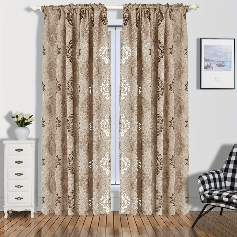 Retro Jacquard Hollow Yarn Curtain with Rod Pocket, Translucent Window Treatment for Home Decor in Living Room, Bedroom, and Bathroom