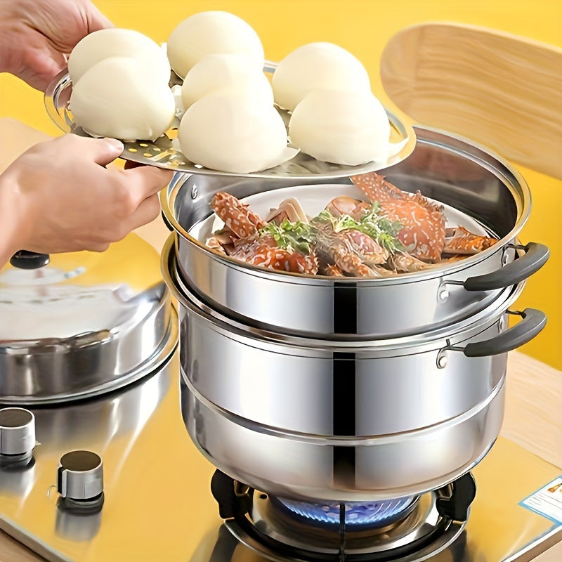 Top Pick: Versatile 3-Layer Stainless Steel Steamer with Lid - Perfect for Cooking Vegetables, Dumplings, Soup, Sauce, and More - Works with Induction Cooktops and Gas Stoves