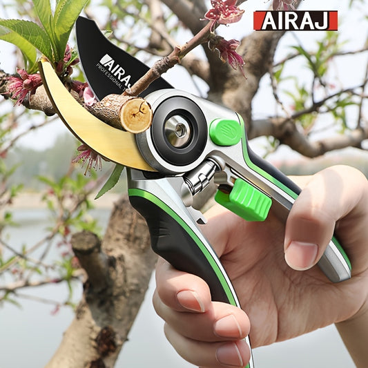 AIRAJ Ergonomic Pruning Shears with ultra-sharp blades for easy branch cutting, comfort grip handles, ideal for fruit trees, flowers, and gardening tasks.