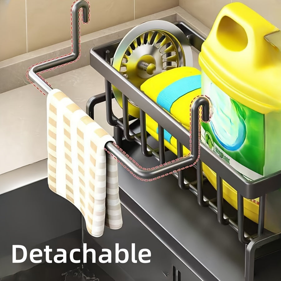 Versatile Kitchen Sink Organizer - Sturdy ABS Plastic Drain Rack with Cloth Holder, Countertop Sponge & Detergent Storage Basket