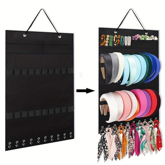 Wall Hanging Hair Band Organizer - Large Jewelry Storage for Hair Bands and Accessories, Perfect for Room, Door, or Closet (Includes 10 Clips)