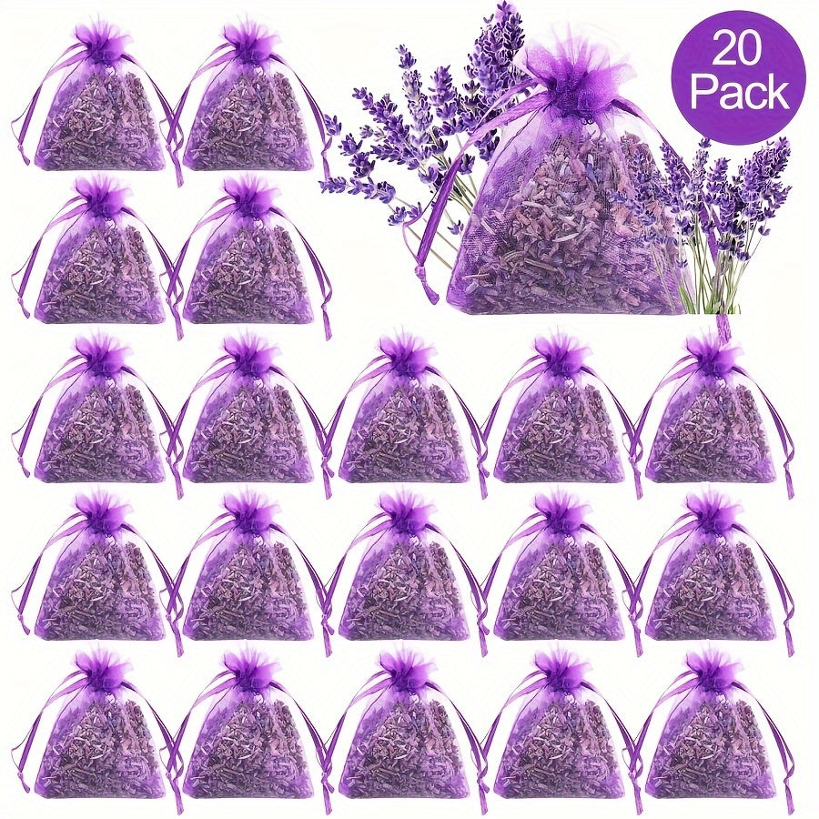 6 lavender scented sachets with artificial purple flowers for fresh fragrance in any space - perfect for drawers, closets, and rooms. No batteries needed.