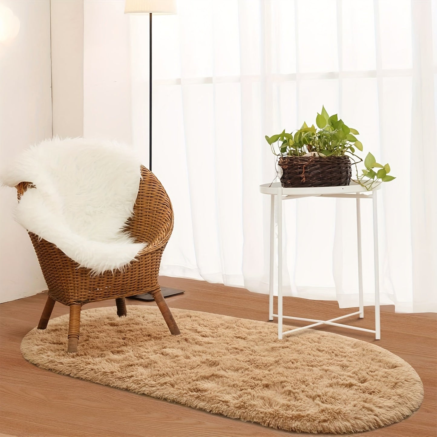 Soft and fluffy shag area rug suitable for living room or bedroom, non-slip and machine washable for convenient maintenance. Elevate your home decor with this luxurious floor carpet.