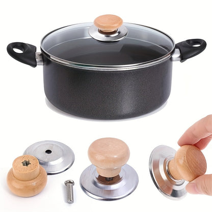 Set of 4 Stainless Steel Pot Lid Handles with Wooden Knob, Single-Hole Kitchen Cover Cap Accessory, Heat-Resistant Cookware Tops - No Electricity Required for Kitchen Use