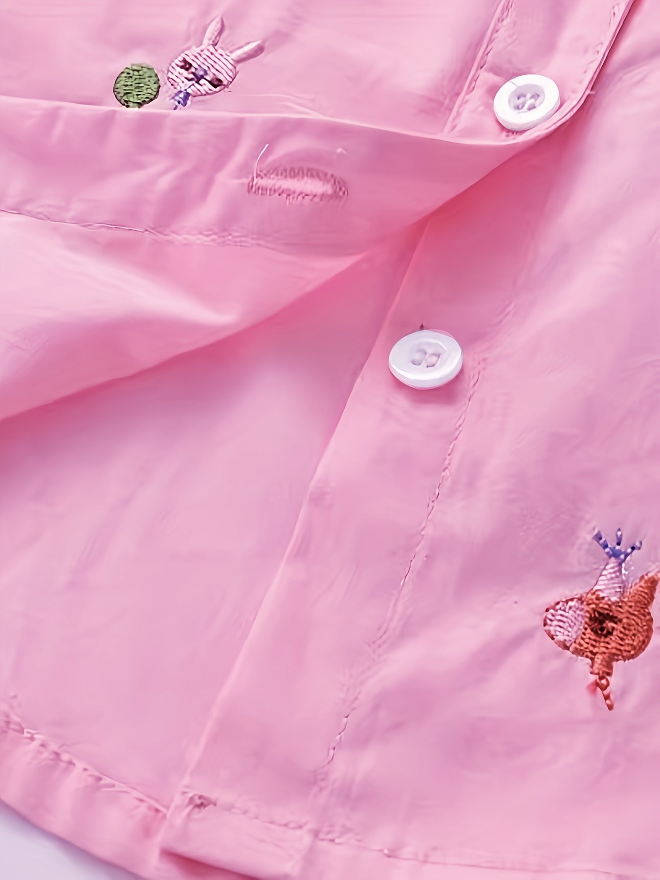 Charming girls' cotton shirt with embroidered long sleeves, cartoon collar, ruffled cuff & hem. Perfect for spring/fall, lightweight and breathable.