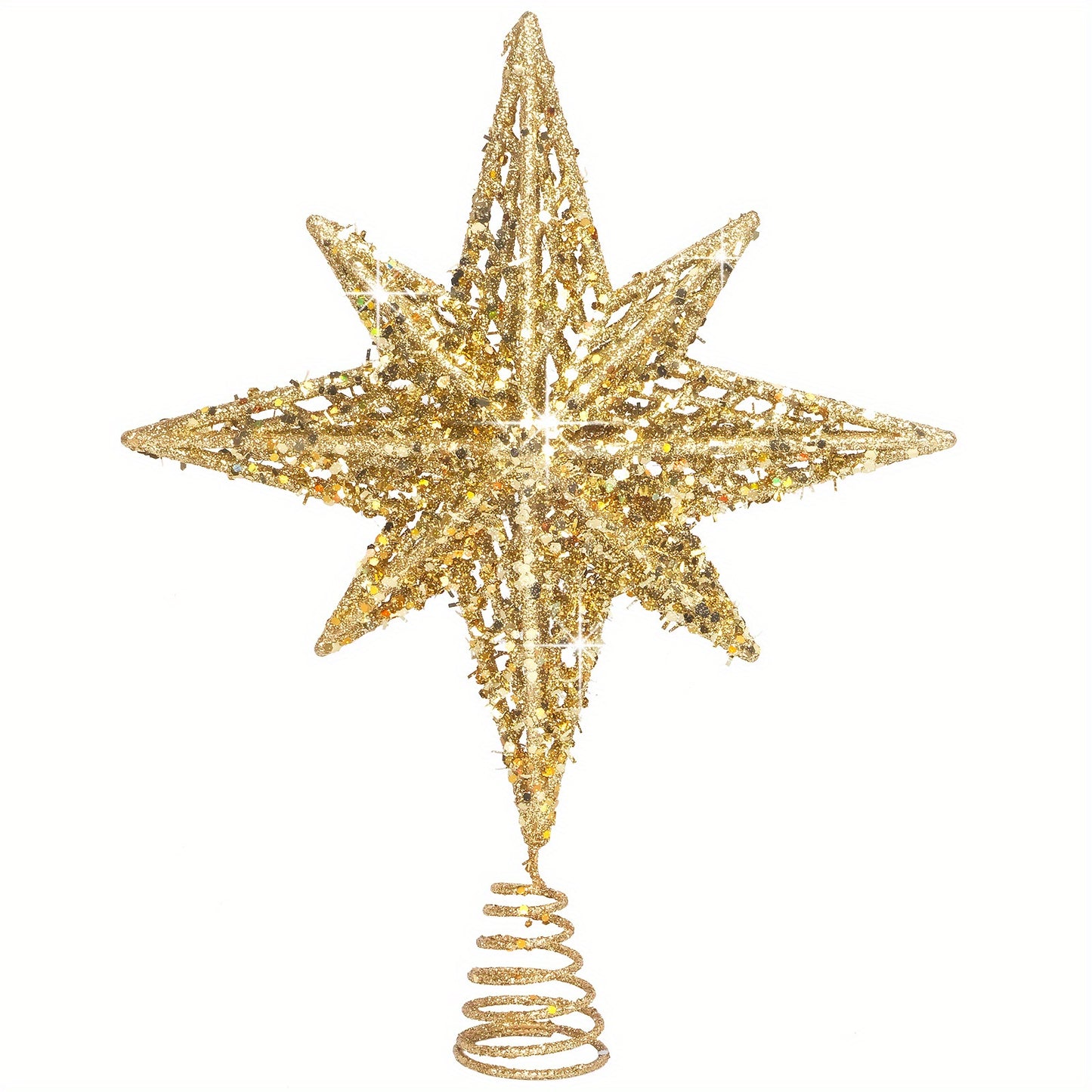 1pc 8 Inch Bethlehem Glitter Gold/Silver Star Christmas Tree Topper for Home Party Decorations.