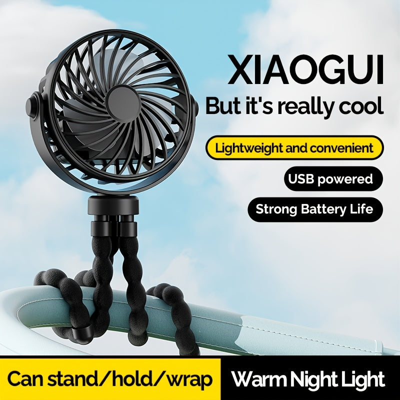 Handheld USB Rechargeable Fan with Octopus-Style Design - Portable and Adjustable 3-Speed Airflow for Indoor and Outdoor Use.