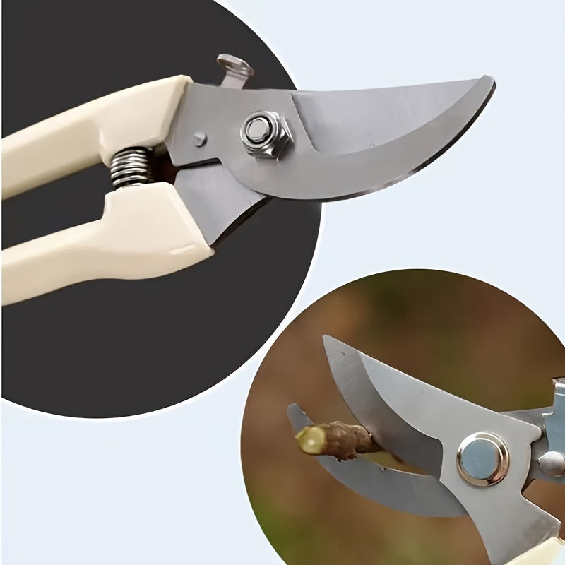 Classic pruning shears with stainless steel blades and ergonomic yellow handle, perfect for trimming flowers and maintaining lawns.