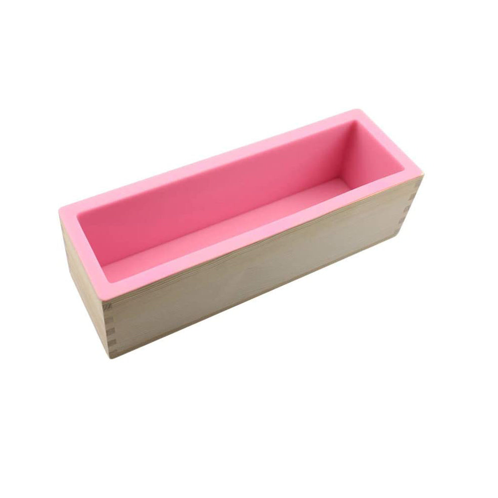 One piece of a 42oz rectangle silicone soap mold with a wooden box, perfect for handmade soap making and DIY soap cake making.