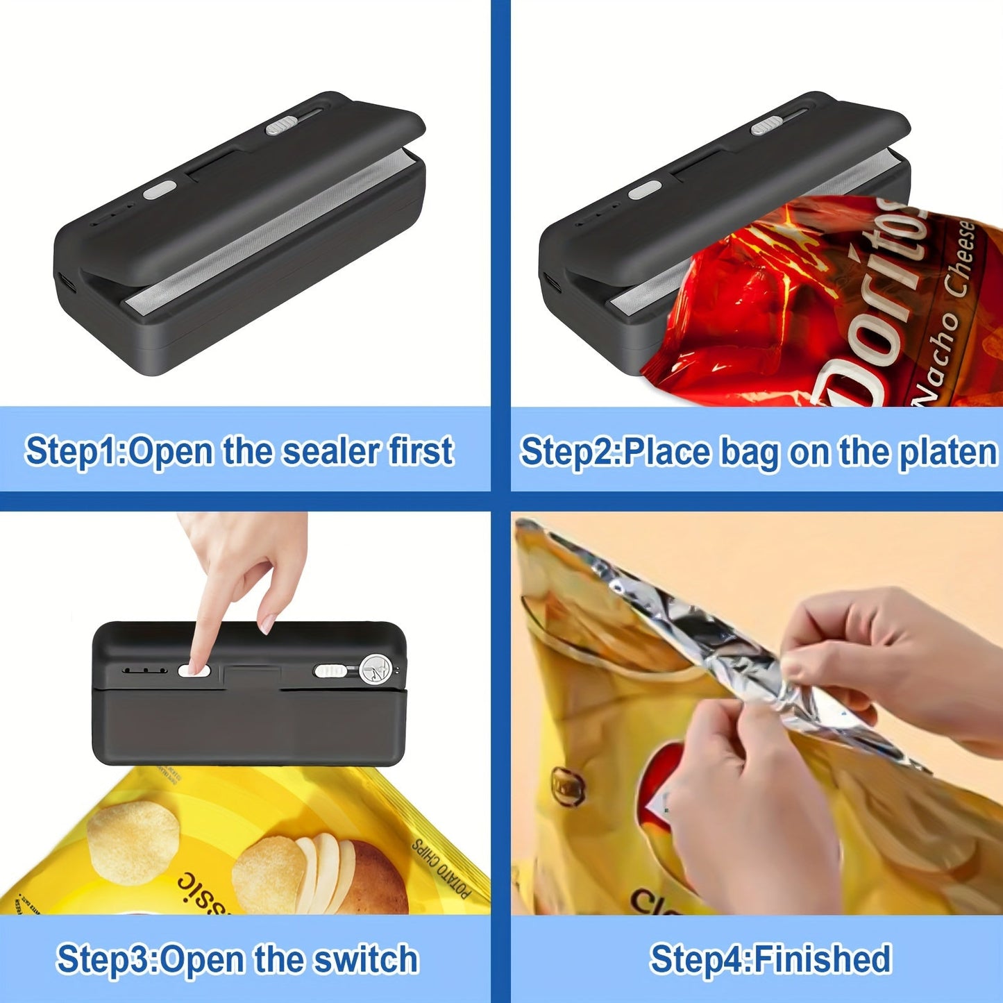 Compact Bag Sealer with Built-in Cutter - Adjustable Heat Settings, Magnetic Strip for Easy Storage, USB Rechargeable Aide for Kitchen Organization