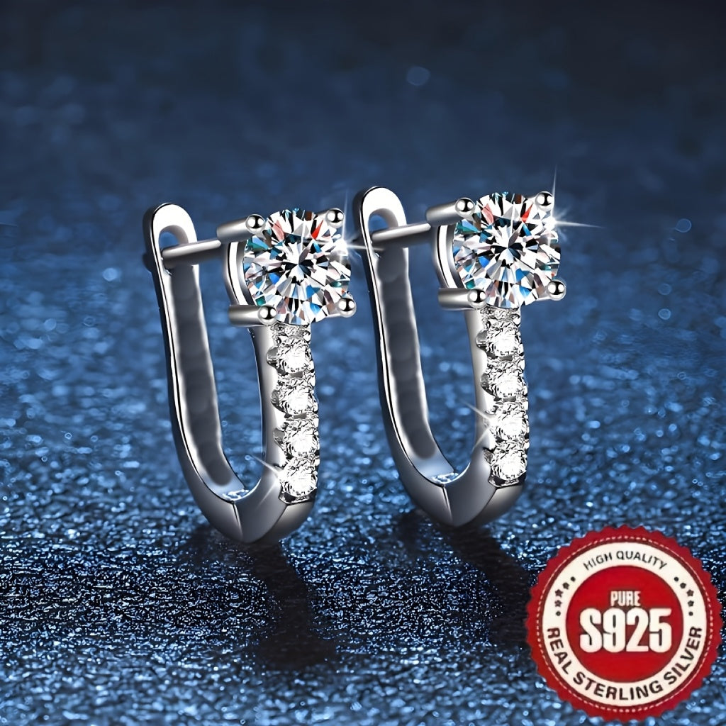 Elegant U-shaped hollow earrings in S925 sterling silver with synthetic zirconia. French-style luxury with a geometric design. Versatile for daily wear and gifting occasions, perfect for