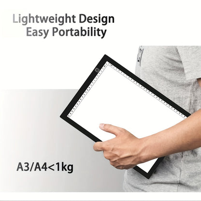 LED light pad for diamond painting with 3 brightness levels, USB cable, and 4 fasten clips. Great for sketching, animation, drawing, and diamond painting supplies.